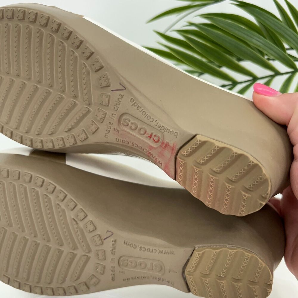 Crocs Sassari Slide Sandal Women's Size 7 Brown White Rubber Slip On Shoes - Picture 12 of 14